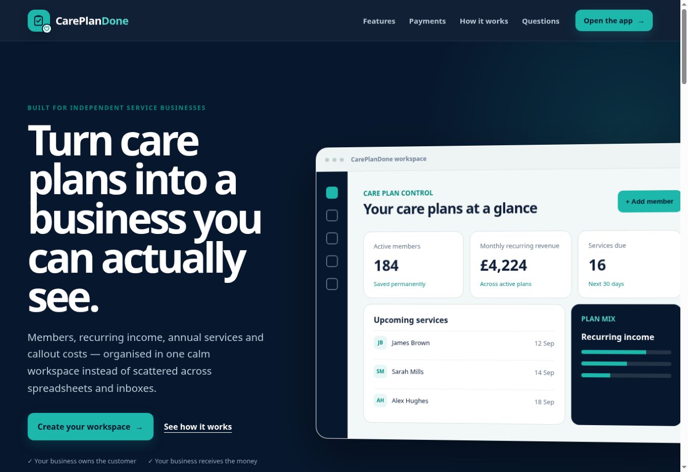 The live CarePlanDone product website