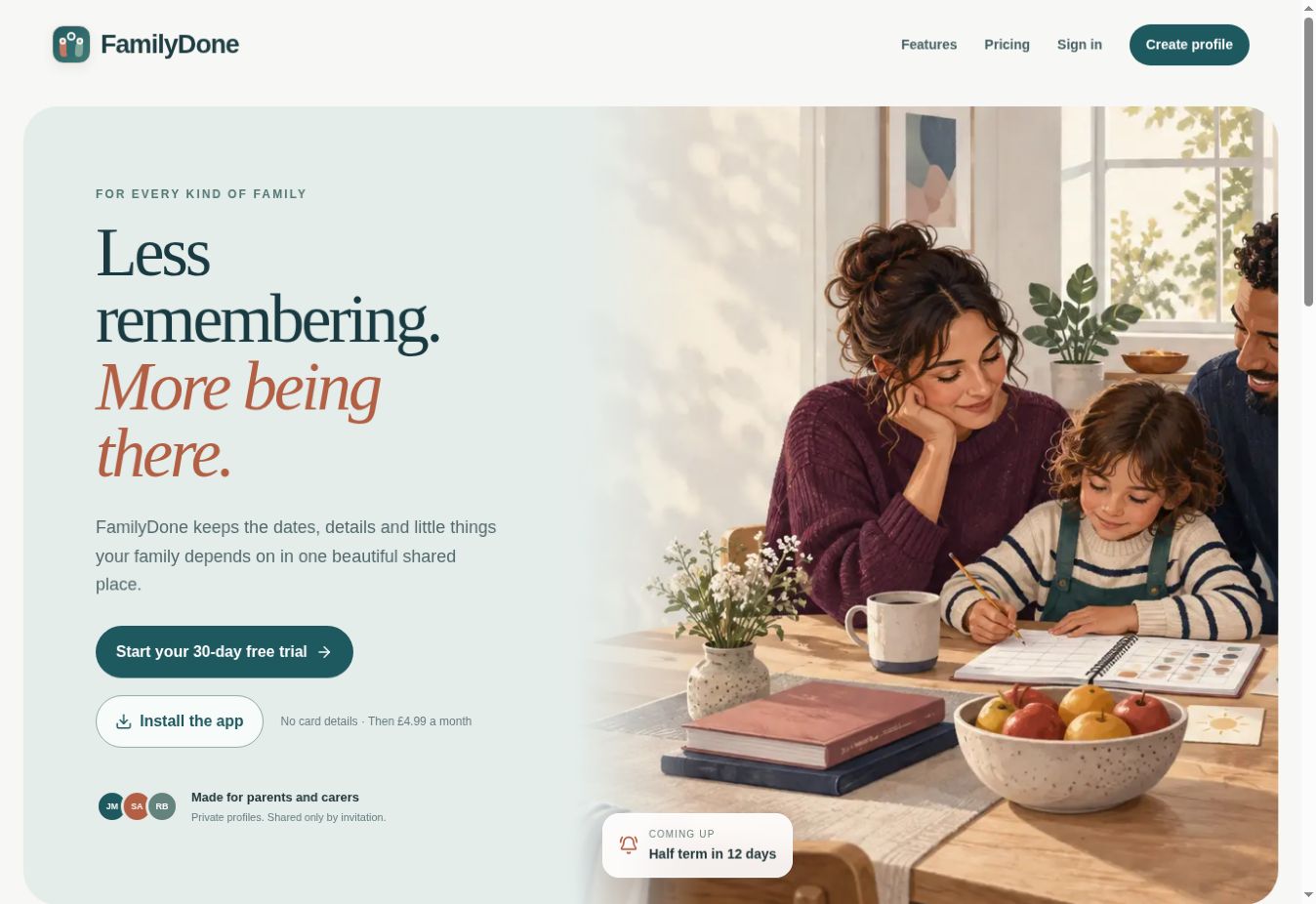 The live FamilyDone product website